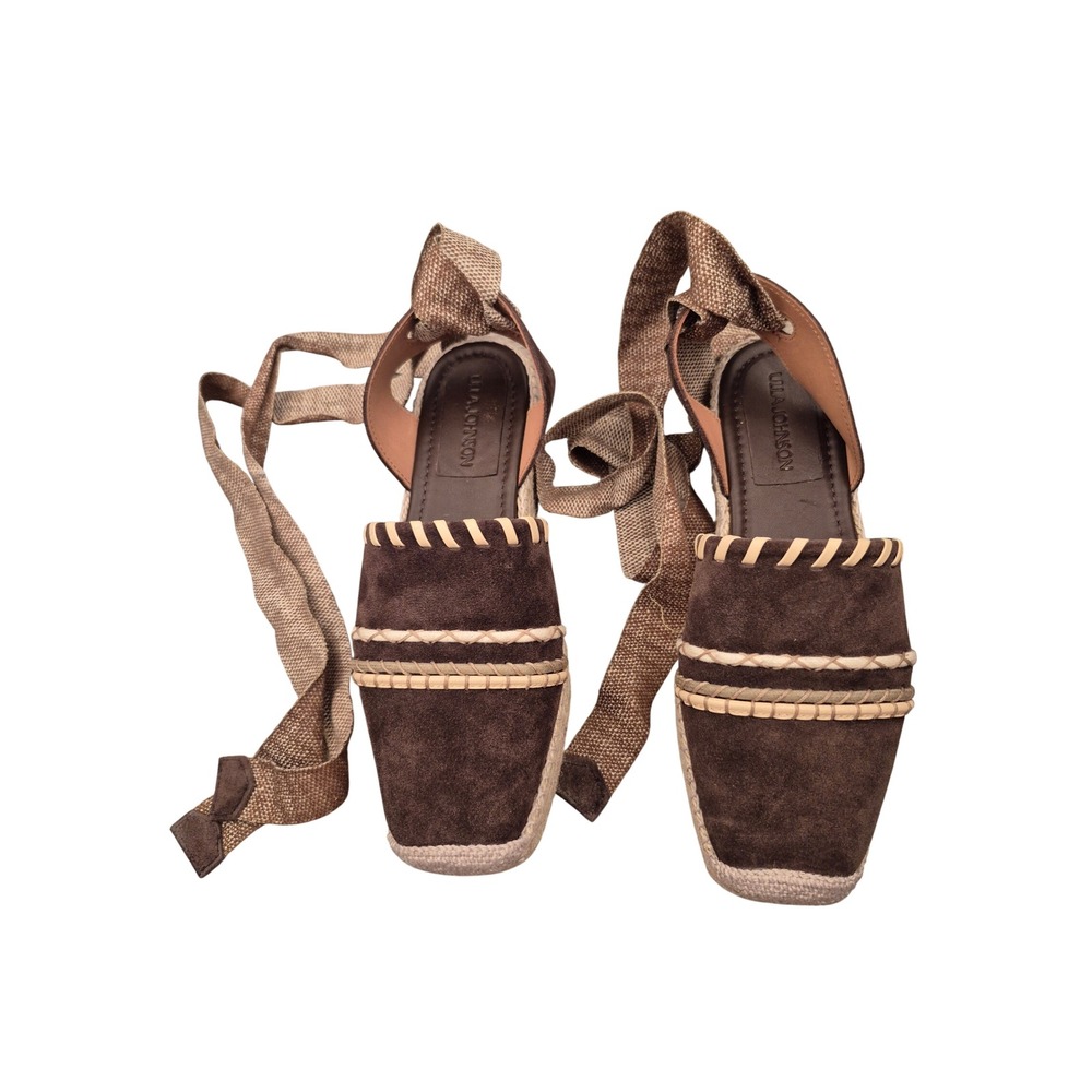 Ulla Johnson Suede Lace Up Espadrille Whipstitch Square Toe Boho Sz 39 EU 8.5 US